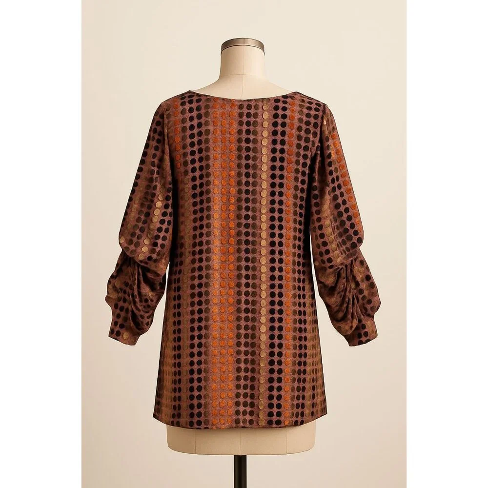 LaRok Silk Blend Tunic Dress Velvet Dot Ruched Sheer Sleeve Boho Chic Size Small - Picture 5 of 10